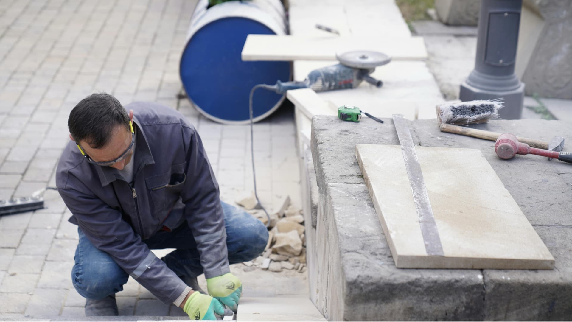 Masonry contractor at work